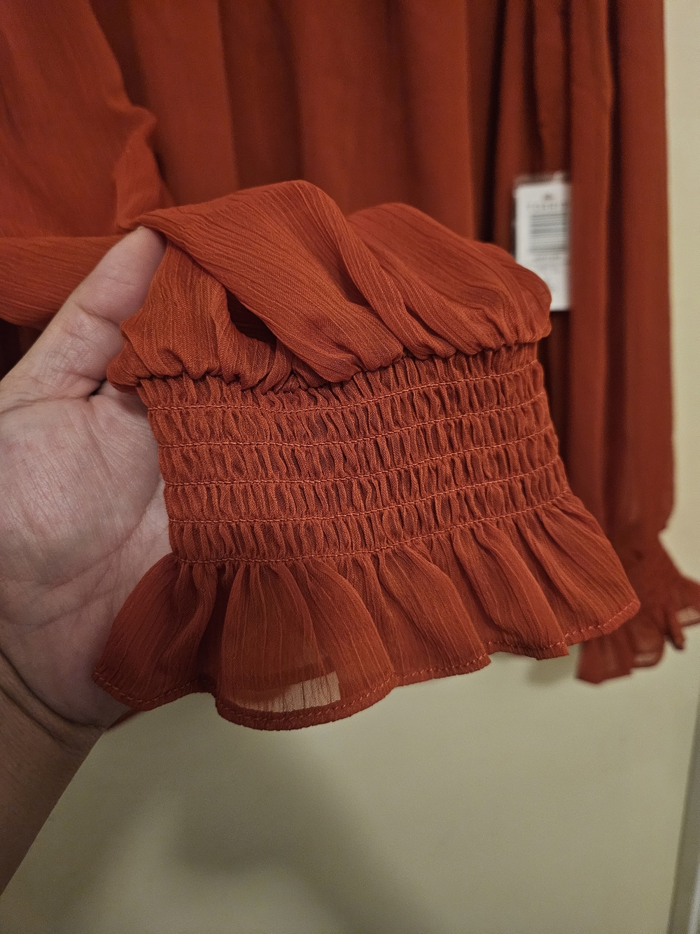 torrid Rust Orange Sheer Ruffle Yoke Blouse - Picture 7 of 8